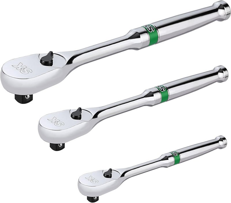 SK 3-Piece Ratchet Set, 1/4″, 3/8″, 1/2″ Drive Ratchet, Pear Head, 90-Tooth, Alloy Steel, with Contoured Handle - Image 1